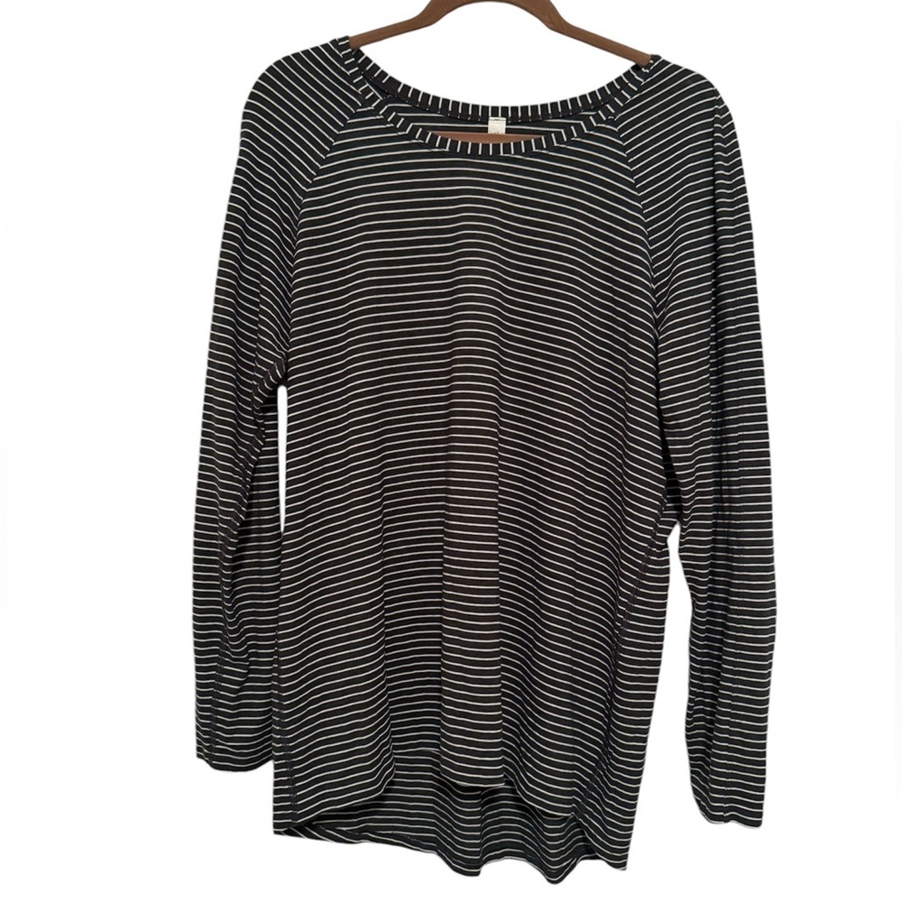 Lululemon Size 12 Pima Cotton Charcoal Gray Striped Long Sleeve Shirt Athleisure